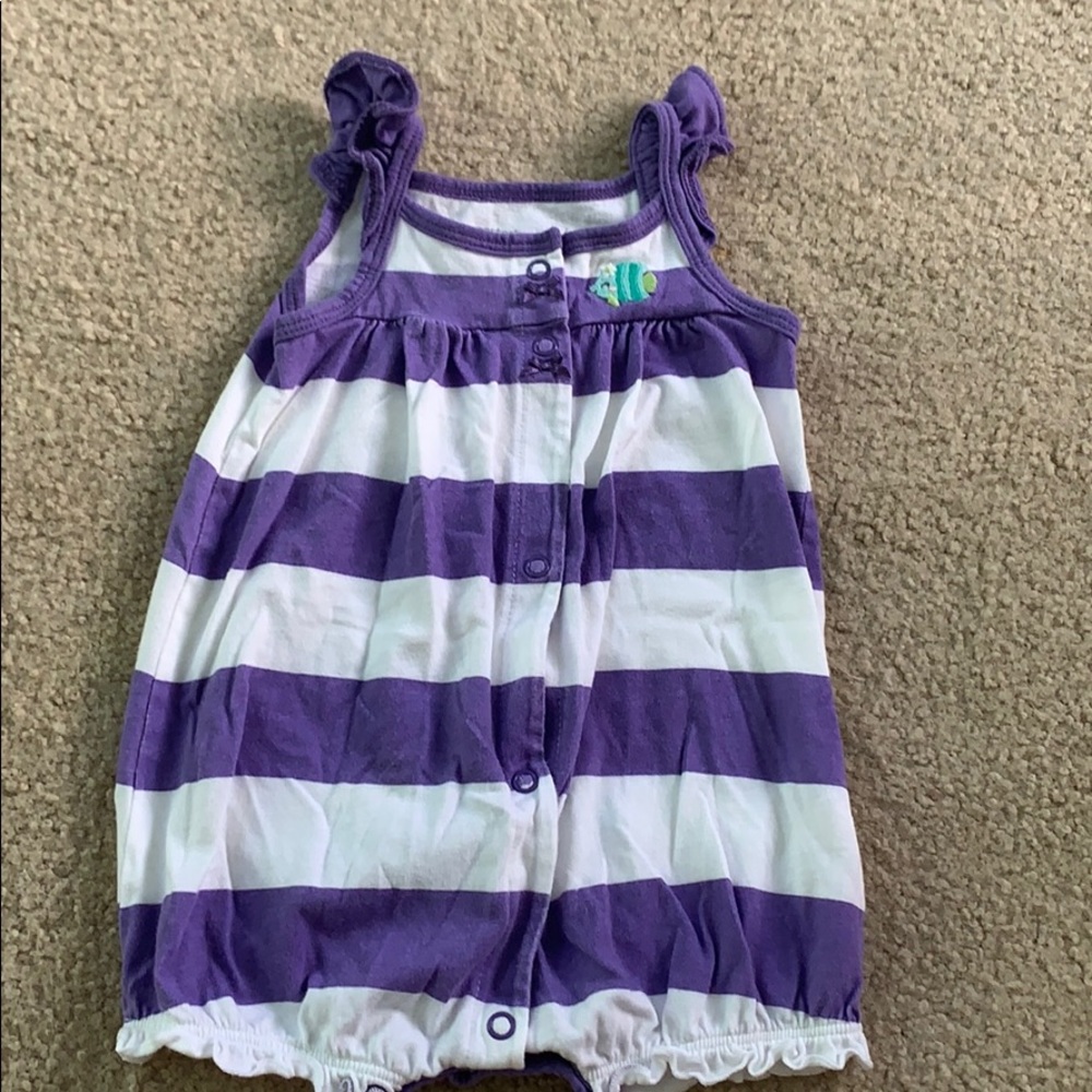 Purple and White Striped Romper